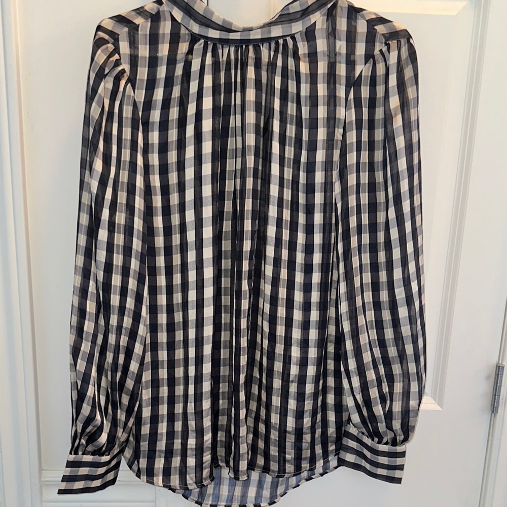 Checkered Blue and off White Women's blouse - Picture 2 of 11
